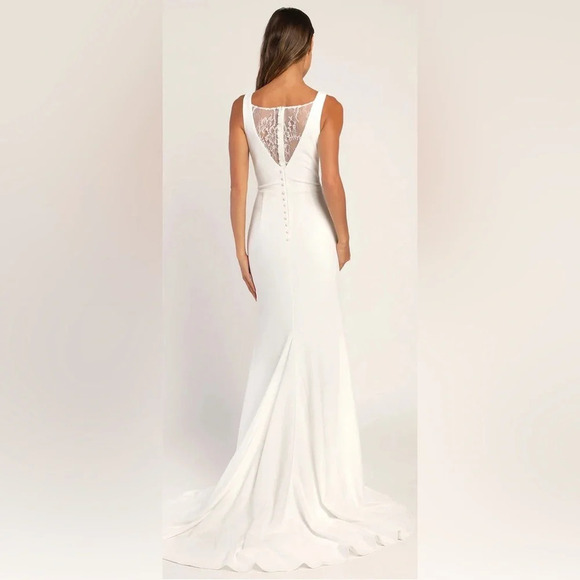 Lulu's Long-Lasting Love Ivory Lace V-Neck Mermaid Dress Size Small # 0344 - Picture 3 of 9
